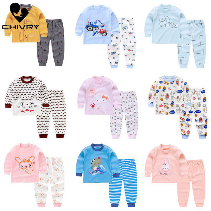 Cartoon Print 2 pcs/set Long Sleeve and Pants Sleepwear
