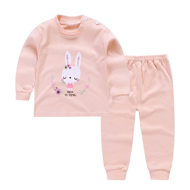 Cartoon Print 2 pcs/set Long Sleeve and Pants Sleepwear
