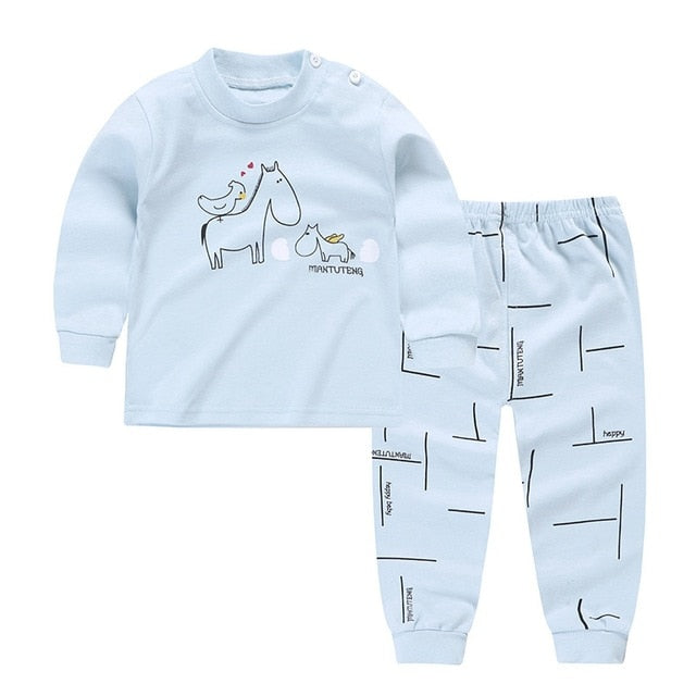Cartoon Print 2 pcs/set Long Sleeve and Pants Sleepwear