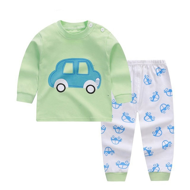 Cartoon Print 2 pcs/set Long Sleeve and Pants Sleepwear