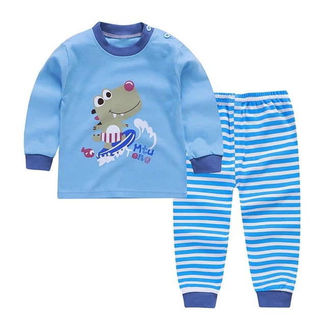 Cartoon Print 2 pcs/set Long Sleeve and Pants Sleepwear