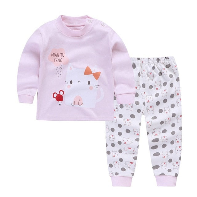 Cartoon Print 2 pcs/set Long Sleeve and Pants Sleepwear