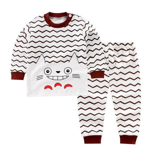 Cartoon Print 2 pcs/set Long Sleeve and Pants Sleepwear