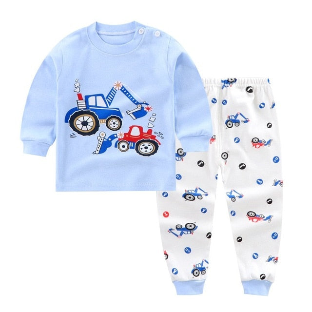 Cartoon Print 2 pcs/set Long Sleeve and Pants Sleepwear