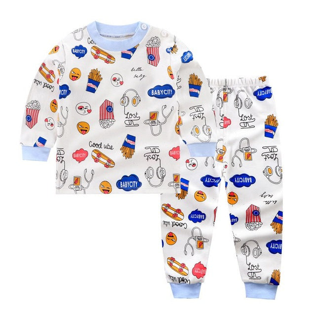 Cartoon Print 2 pcs/set Long Sleeve and Pants Sleepwear