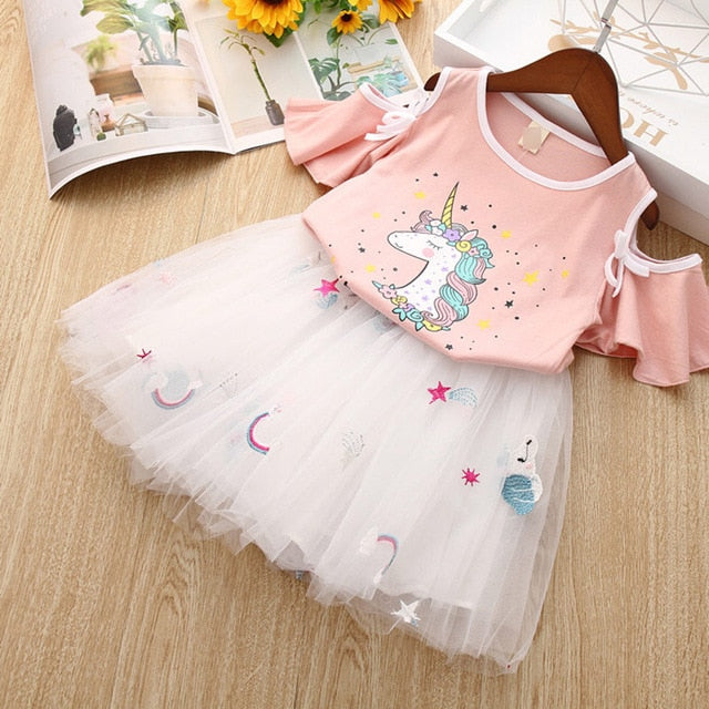 2Pcs Girls Short Sleeve Fashion T-Shirt & Tutu Dress