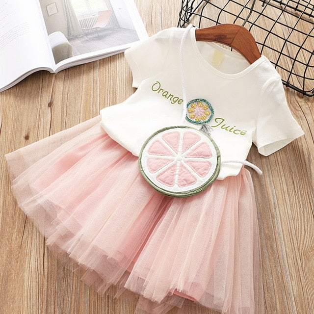 2Pcs Girls Short Sleeve Fashion T-Shirt & Tutu Dress