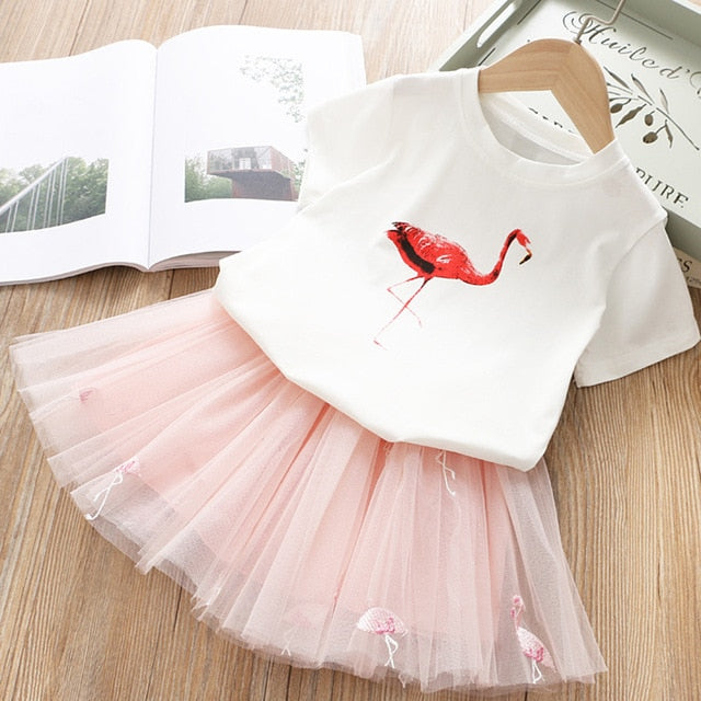 2Pcs Girls Short Sleeve Fashion T-Shirt & Tutu Dress