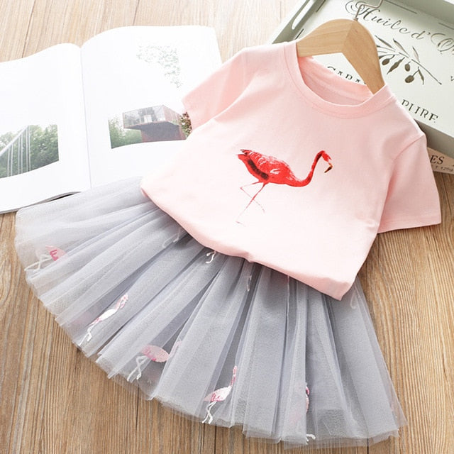2Pcs Girls Short Sleeve Fashion T-Shirt & Tutu Dress
