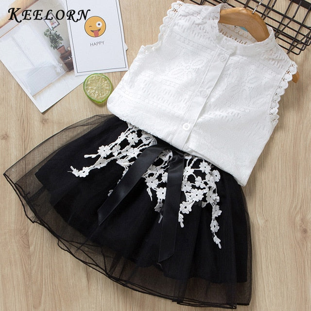 2Pcs Girls Short Sleeve Fashion T-Shirt & Tutu Dress