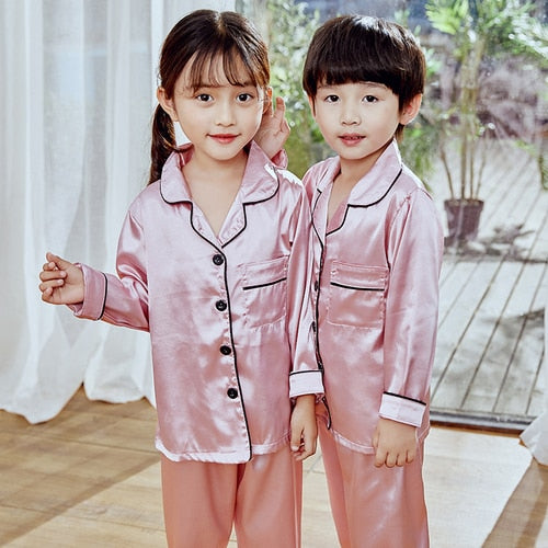 Autumn Winter 2 pcs/set Silk Pajamas Suit
