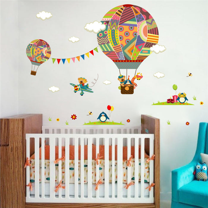 Colorful Hot Air Balloon Animal Nursery Room wall sticker