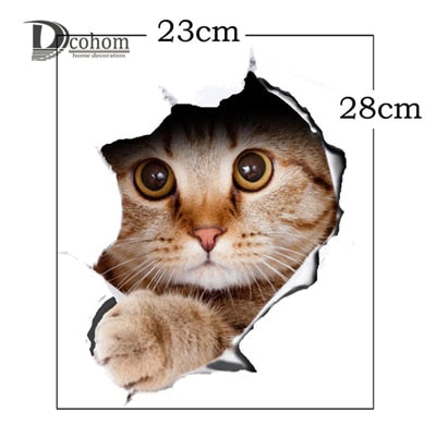 Hole View Cat Dog 3D Wall Sticker fort Kids Room Decoration Wall