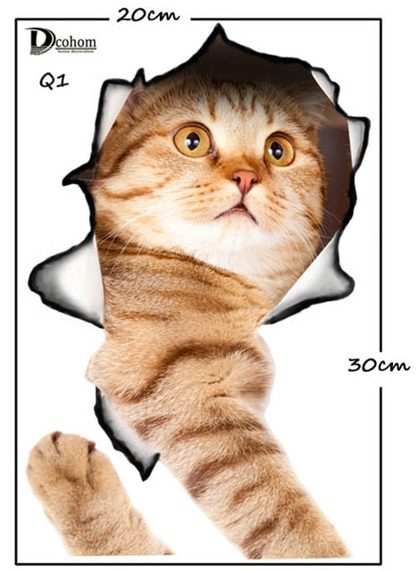Hole View Cat Dog 3D Wall Sticker fort Kids Room Decoration Wall