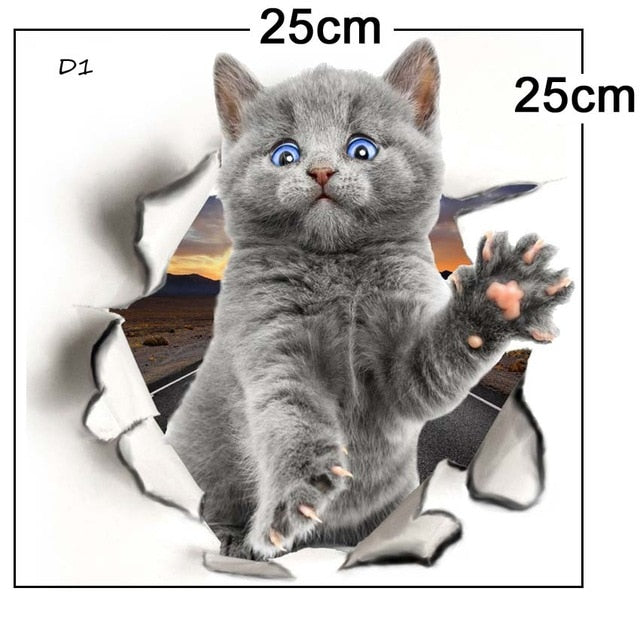 Hole View Cat Dog 3D Wall Sticker fort Kids Room Decoration Wall