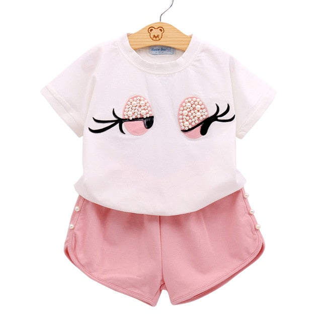 Lovely Long Eyelashes Tops + Pants Girls Clothing Set