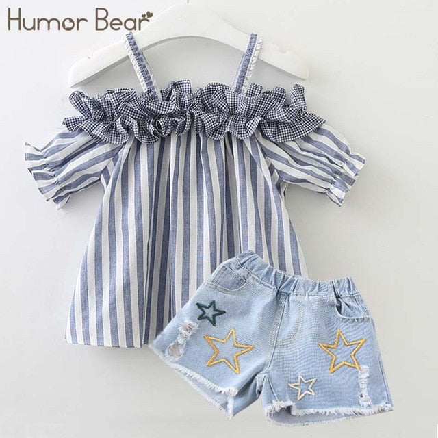 Lovely Long Eyelashes Tops + Pants Girls Clothing Set