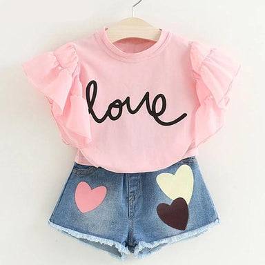 Lovely Long Eyelashes Tops + Pants Girls Clothing Set