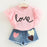 Lovely Long Eyelashes Tops + Pants Girls Clothing Set